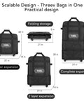 Amazon black luggage set with spinner wheels; expandable, collapsible travel bags in 100L, 140L, and 180L.
