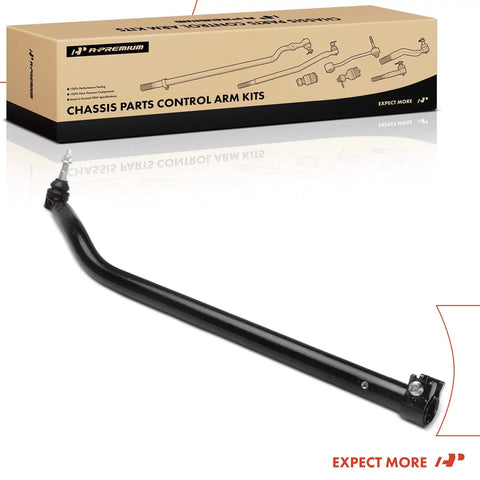 Jeep Spindle Steering Drag Link For Gladiator JT And Wrangler JL Front Wheel Alignment Upgrade, Heavy Duty Steel Construction, Brand New, Pre Greased, Direct Fit, Fits 2020-2025 JT Gladiator And 2018-2025 JL Wrangler, At Spindle Position, black steel drag link with box