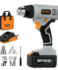 Cordless Heat Gun Kit 20V Max with Lithium Battery, fast charger, tool bag, and 4 nozzle attachments for crafts and shrinking PVC