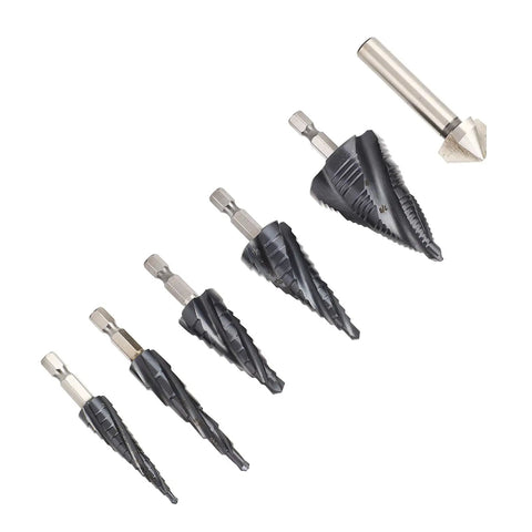 Heavy Duty Step Drill Bit Set 1/4 Inch Shank M35 Cobalt Pagoda Bits For Easy Drilling In Steel Wood Plastic Aluminum Copper And More Metal Plates Fast Action, 5 bits