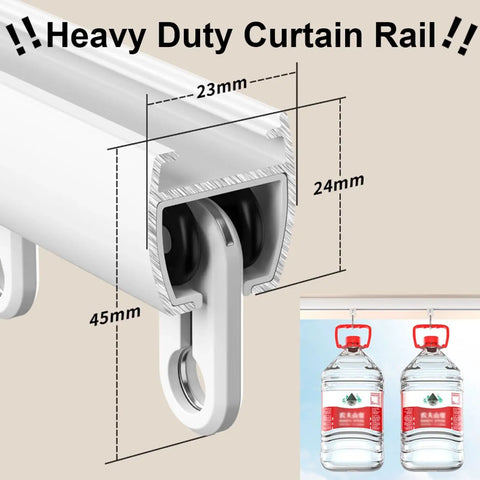 Heavy Duty Ceiling Curtain Rails With Double Track System Silent Sliding And Modern Gray Finish 11.2ft Length 3.4m Ceiling Mount Curtain Rod For Office Living Room Bedroom Kitchen Farmhouse And Outdoor Use, gray rail detail