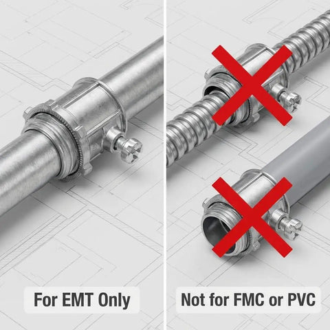 Heavy Duty 1/2 Inch Emt Set Screw Connectors Zinc Die Cast Electrical Conduit Fittings 25 Pack For Steel Outlet Boxes Load Centers warning for EMT use only.