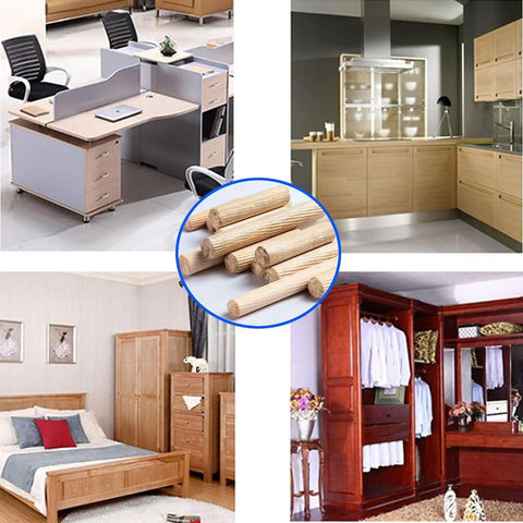 21 Pieces Hardwood Grooved Wooden Dowels Assorted Sizes M6 M8 M10 used in furniture and woodworking projects