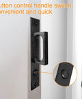 Pocket Door Edge Pull Sliding Door Handle With Embedded Hidden Pocket Design Black showing button control on wall.