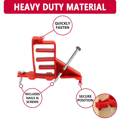 Sihai 10 Pack Hammer In Insulated Cable Staples, Heavy Duty Multi Cable Stacker For Romex Coaxial Cat5 Nm Cable With Nails And Screws For Wood Or Metal Studs, Flame Retardant Red, Keeps Wires Tidy And Secured showing the clamp design with nails and screws.