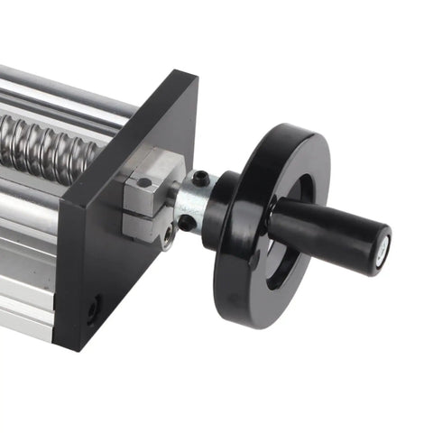 Beefy 200mm Linear Guide Rails for 2 Axis Manual Sliding Table for 3D Printers and CNC Machines with Ball Bearing Linear Motion System and Hand Crank Locking, black hand crank close-up