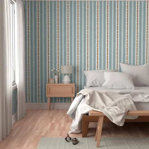 Durable Striped Wallpaper With Matte Linen Finish And Pvc Free Formula Built Tough For Busy Kitchens Baths And Hallways Featuring Classic Paste To Paper Install in a bedroom setting.