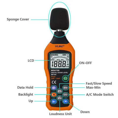 LCD Digital Decibel Meter For Real Time Sound Level Readings From 30 dB To 130 dB With AC Mode Handy Portable Noise Level Monitor