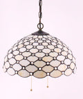 Tiffany Pendant Light Fixture Cream Amber Bead Stained Glass 16 Inch Wide Hanging Lamp With Antique Bronze Finish, 40 Inch Height