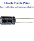 Massive 500Pcs Aluminum Electrolytic Capacitor Kit With 24 Value Range From 0.1uF To 1000uF And 10V 16V 25V 50V Ideal For Quick Electronics Repairs On Circuit Boards, showing a 1000uF 16V capacitor.