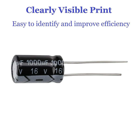 Massive 500Pcs Aluminum Electrolytic Capacitor Kit With 24 Value Range From 0.1uF To 1000uF And 10V 16V 25V 50V Ideal For Quick Electronics Repairs On Circuit Boards, showing a 1000uF 16V capacitor.