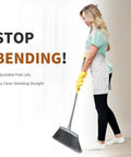 Woman using Adjustable 55 Inch Outdoor Broom For Pet Hair Removal And Heavy Duty Floor Cleaning Indoors And Outdoors A Real Workhorse For Garage