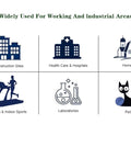 Icon representations of Heavy Duty Tacky Floor Mats 300 Total Sheets Snags Dirt Dust and Grime use in various settings.