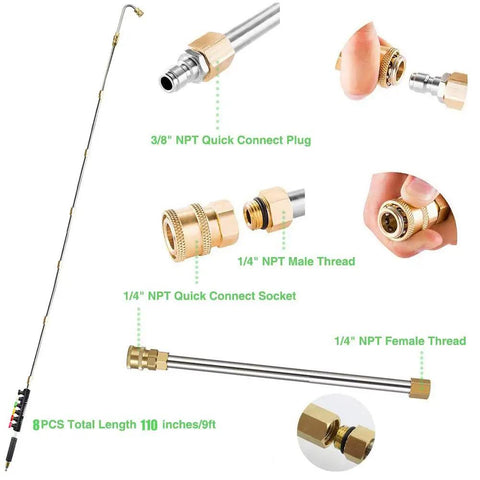 Brass Pressure Washer Extension Wand 120 Inch Telescoping Gutter Cleaning Tool For 4000 PSI Power Washers Replacement Lance details