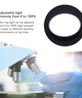 Pro-Grade Microscope LED Ring Light With 0-100% Dimming And Adapter in use on a microscope, showcasing light intensity adjustment