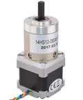 Geared NEMA 14 stepper motor with planetary gearbox; silver gearbox atop a black motor housing with multicolor wires