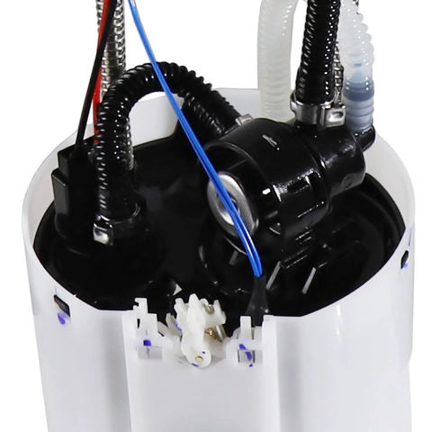 Close-up of electric fuel pump assembly, showing connectors and tubes for Chevy Silverado 1500 and GMC Sierra 1500, 2014-2018
