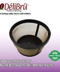 Gold Toned Reusable Coffee Filter Basket For 8 To 12 Cup Brewers Permanent Cone Style BPA Free Fits Mr Coffee