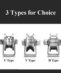Three types of stainless steel track rollers including V type with Beefy Heavy Duty 2.5 Inch V Groove Track Roller Wheel Casters for gates.