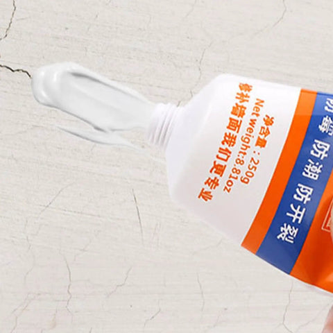 Tube of Quick Drying Wall Repair Paste For Holes And Cracks Fill Drywall Fast In Bathrooms Kitchens Basements Garages And Homes A Simple No Mess Crack Fix Paste Kit For Busy Houses being applied to a wall.