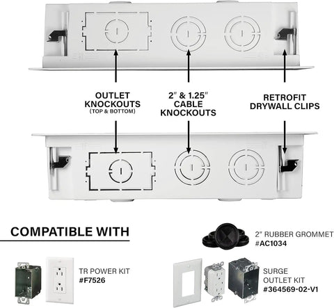 9 Inch In Wall Media Box For Device And Cable Management With Customizable Knockouts And Removable Mounting Plate In White