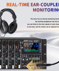 8 Channel DJ Console With 19 Inch Rack Mount Audio Mixer, 99 DSP Effects And Built In Reverb, USB Recording, headphones connected