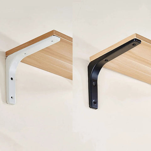 Built Like A Tank Heavy Duty Steel Shelf Brackets With Rock Solid Holding Power For Your Floating Shelves And Wall Corner Displays, No Sweat Setup, Dope White Finish, 75Mm Size, 2 Pack Kit in white and black finish.
