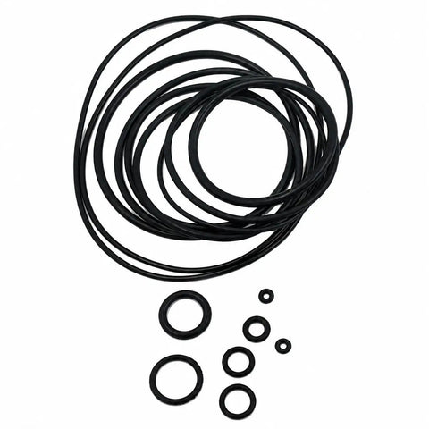 Heavy Duty D51844 Framing Nailer Rebuild Kit Featuring Slick Trigger Valve Assembly With Precision O Rings, various sizes of black rubber O-rings.