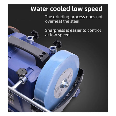 Water cooled low speed feature of Heavy Duty 8 Inch Bench Grinder Low Speed Knife Sharpener And Polishing Machine.
