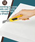 Person cutting 4 Pack High Density Foam Cushions 2 By 20 By 20 Inches Square Seat Replacements For Patio Furniture with knife