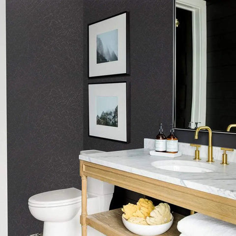Bathroom with Slick Self Adhesive Black Silk Wallpaper Peel And Stick With Embossed Texture For Walls Cabinets And Furniture Removable Waterproof Vinyl Wrap Bubble Free Easy Install Renters Friendly Matte Luxury Finish