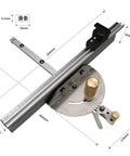 Heavy Duty Aluminum Miter Gauge With Extended Fence For Table Saw showing precise measurements and solid construction for accurate cuts.