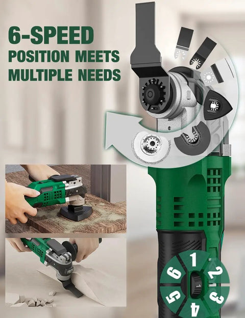 20V Cordless Oscillating Tool Kit With 26Pcs Accessories, 21000 OPM, 6 Speeds, 3 Degree Oscillation, LED Light, Battery Powered Your Go To All In One Multi Tool For Cutting Wood, Nailing, Scraping, And Sanding, green handheld tool