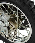 Rear wheel detail of Electric Dirt Bike For Kids MX650 Dirt Rocket Off Road Motocross Bike with knobby tire and disc brake