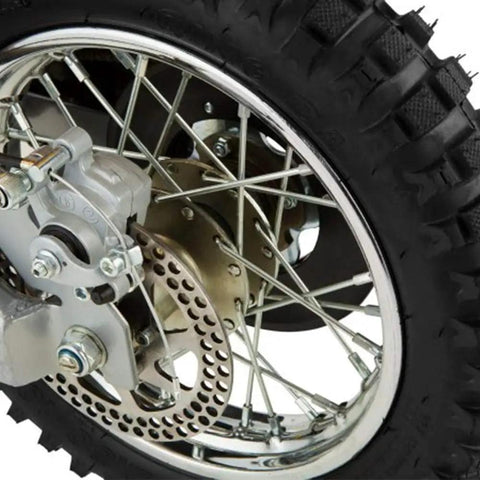 Rear wheel detail of Electric Dirt Bike For Kids MX650 Dirt Rocket Off Road Motocross Bike with knobby tire and disc brake