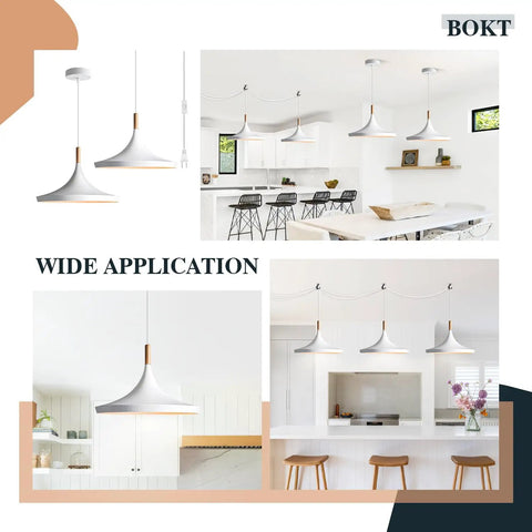 White Farmhouse Barn Pendant Light Big Retro Industrial Chandelier For Kitchen Island Ceiling Hung Lamps in modern kitchen.