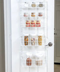 Over The Door Pantry Organizer Rack With Six Adjustable Shelves, Steel Storage Unit holding jars and spices, White