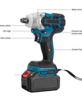 Cordless Brushless Impact Wrench With Fast Charge Battery For No Sweat Auto Repairs And Heavy Lifting Home Fixes Compact Design with LED light and comfort grip.