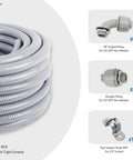 Half Inch Flexible PVC Electrical Conduit Kit 50 Feet Liquid Tight with Five Couplings Five Elbows and Ten Straps
