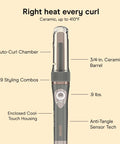 InfinitiPRO Curl Secret Ceramic Auto Curling Iron With Three Quarters Inch Barrel, features labeled, for salon-quality curls