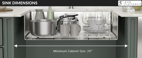Undermount 22 Inch Stainless Steel Kitchen Sink With XL Deep Single Bowl 16 Gauge Heavy Duty Top Tier showing cabinet fit