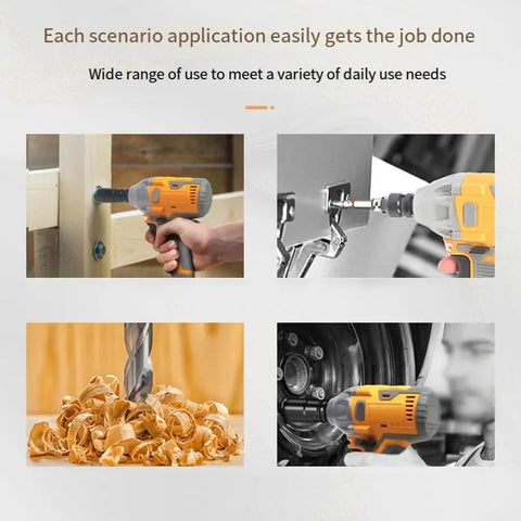 Top Rated 320Nm Cordless Wrench Kit With Brushless Motor in use for drilling, screwing, and auto repair applications.