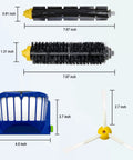 Pro Grade Roomba 600 and 500 Series Replacement Accessories Kit with bristle brush, beater brush, filter, side brush dimensions