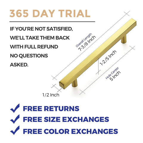 Gold Cabinet Pulls 30 Pack 5 Inch Modern Square Brushed Brass Drawer Handles For Kitchen Cabinets With Durable Brushed Brass Finish
