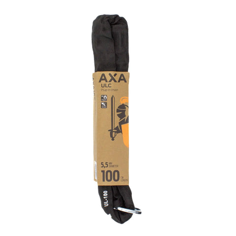 100 cm Plug-In Chain Bike Lock with 5.5 MM hardened steel links in packaging, secured for bicycles and scooters.