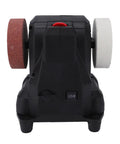 LiebeWH Cordless Mini Bench Sander Polisher 6 Gear Grinding Machine with dual sanding pads and power switch.