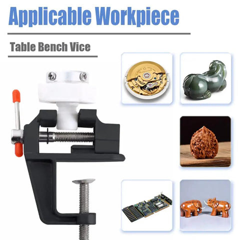 Mini Tabletop Vise Clamp On For Jewelry Making And Watch Repair, portable aluminum alloy bench vise with walnut finish.
