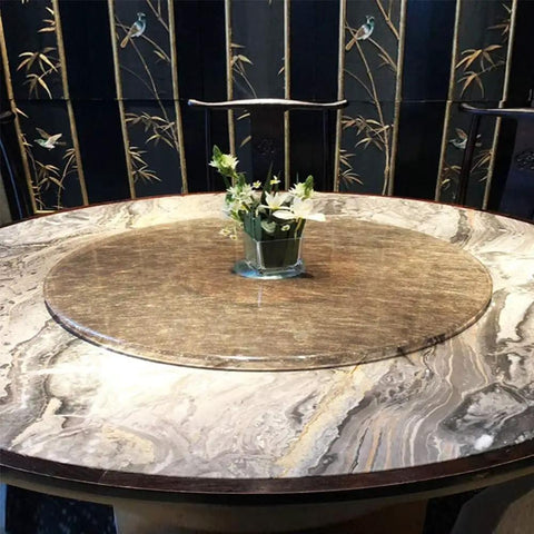 90cm Rotating Lazy Susan Glass Turntable on Dining Table, with Aluminum Base, 360 Degree Spin Serving Tray