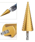 3 Piece Straight Grooved Step Drill Bit Set with Hex Shank HSS Titanium Coated Drill Bits for Metal Wood Plastic, sizes 4 to 32mm