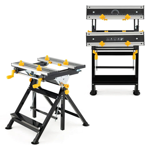 Portable Folding Workbench With Vise And Eight Sliding Clamps Seven Level Height Adjustments Tiltable Extendable Tabletop